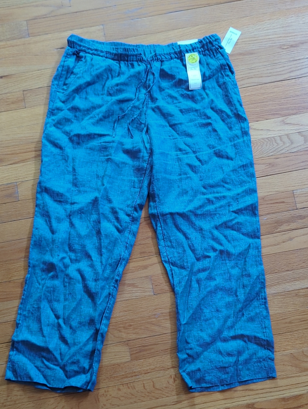 Charter Club Washed Blue  Drawstring Pants 100% Linen